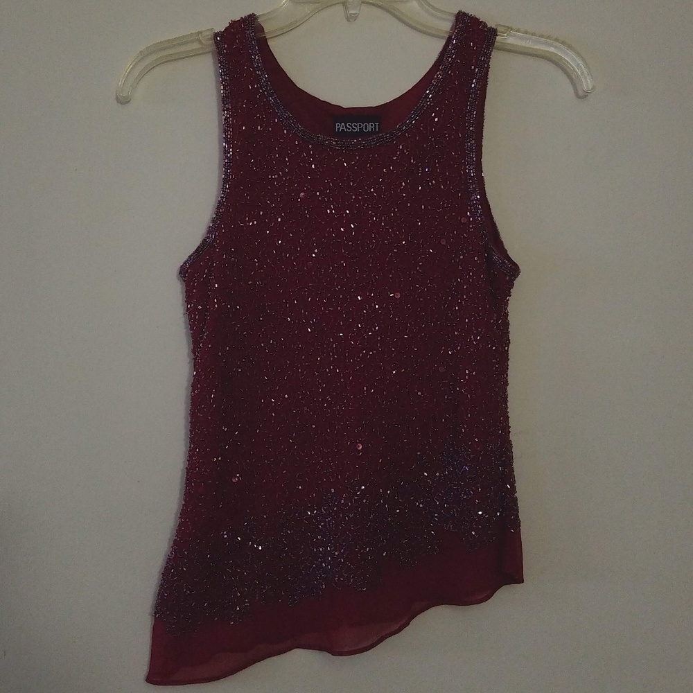 Burgundy beaded sleeveless shirt